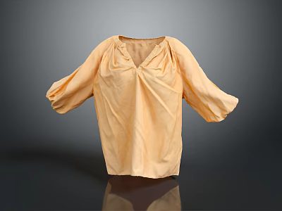 Light Orange Pleated Blouse with Lantern Sleeves and Soft Fabric 3d model