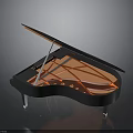 Black Grand Piano Furniture With Open Lid Red Interior And White Support Legs