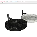 Black And White Round Marble Washbasins On Gray Countertop With Black Brackets