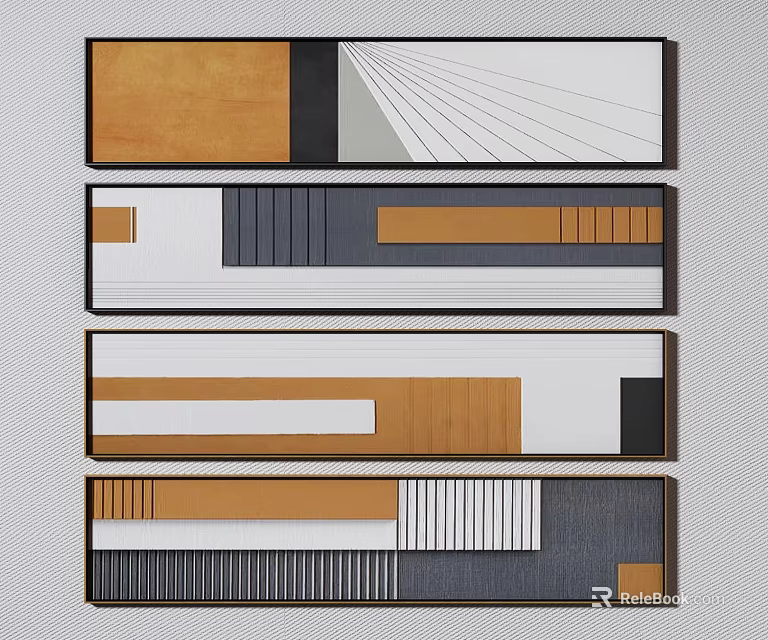Abstract Geometric Wall Art with Brown Black White Gray Rectangles and Lines 3d model