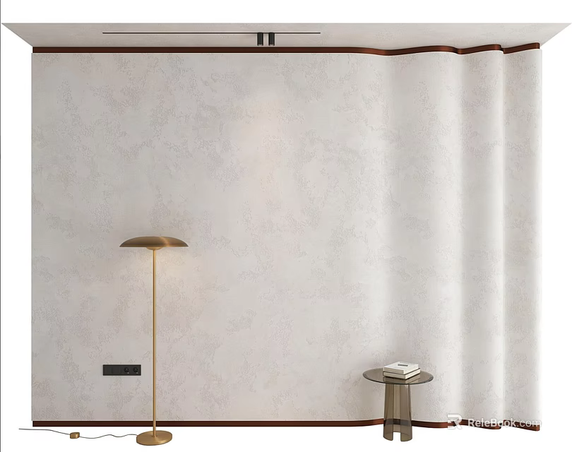 Modern Interior White Wall Paneling With Textured Surface Wooden Trim And Floor Lamp 3d model 