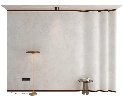 Modern Interior White Wall Paneling With Textured Surface Wooden Trim And Floor Lamp 3d model