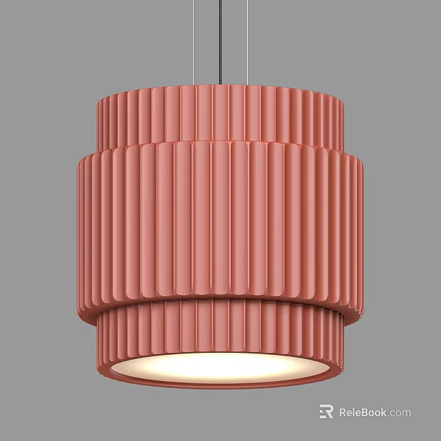 Coral Pink Ribbed Multi Layered Pendant Light With Warm Glow For Interior Decor 3d model 