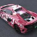 Pink Sports Car With Vibrant Anime Character Art On Exterior
