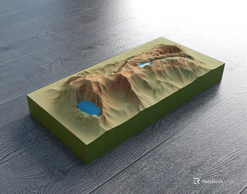 Commercial Equipment 3D Terrain Model With Green Base Brown Mountains And Blue Lakes 3d model 
