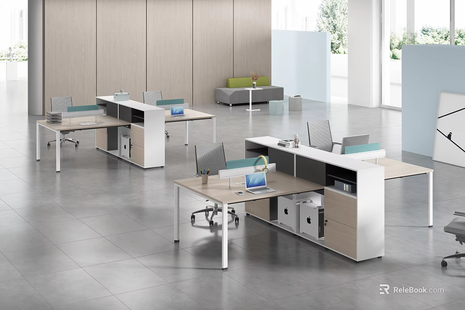 Modern Office Interior Design With Open Layout Workstations Laptops And Ergonomic Chairs 3d model