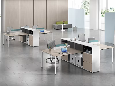 Modern Office Interior Design With Open Layout Workstations Laptops And Ergonomic Chairs 3d model