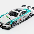 Nissan White And Teal Racing Car With Rear Wing And Sponsor Logos
