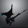 Detailed Black Mythical Dragon Character With Blue Glowing Wings And Spiked Tail 3d model