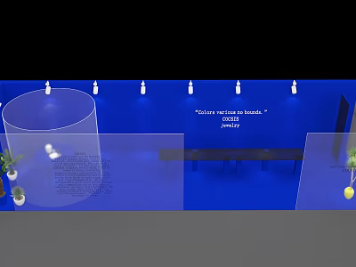 Event Display Wall With Blue Background Lighting Displayed Text And Plants 3d model