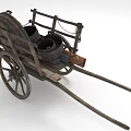Traditional Wooden Horse Drawn Cart With Two Barrels And Spoked Wheels