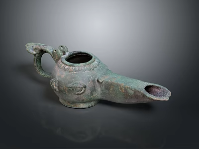 Ancient Style Bronze Oil Lamp With Decorative Handle And Intricate Design 3d model