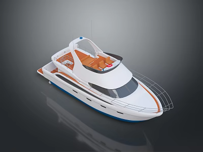 Modern White Luxury Yacht With Stylish Deck And Orange Interior Details 3d model