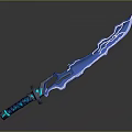 Blue Glowing Sword With Wavy Blade And Detailed Hilt Modern Fantasy Weapon Design