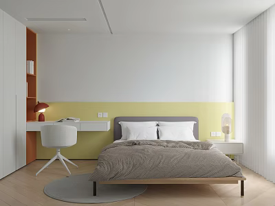Modern Kids Room Interior With Yellow Wall White Desk Chair And Bed 3d model