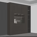 Modern Gray Sideboard With LED Lighting Open Shelves And Drawers In Dining Room