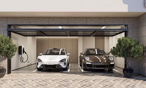 Modern Villa Garage Xiaomi Crisp 7 Porsche 911 Charging Pile 3d model