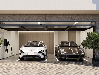 Modern Villa Garage Xiaomi Crisp 7 Porsche 911 Charging Pile 3d model