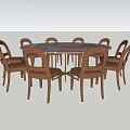 Stylish Round Marble Top Dining Table Set With Eight Brown Chairs 3d model