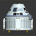 White And Blue Spacecraft Return Capsule With Circular Window Yellow Supports And Ventilated Base 3d model