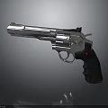 Silver Metal Revolver With Black Grip Red Accent 3D Rendered On Dark Background