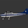 Small Blue and White Passenger Plane with Propeller Wings and Blue Tail Design