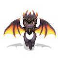 Cute Mythical Dragon Character With Fiery Orange Wings Black Body And Golden Horns