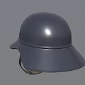 Dark Gray Helmet With Silver Eagle Wing Emblem On Top And Brim Chin Strap