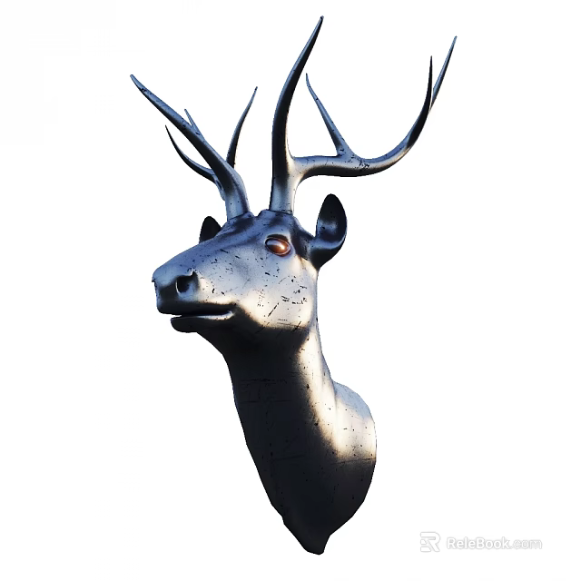 Stylish Deer Head Metal Wall Decor With Antlers For Home Interior Design 3d model 