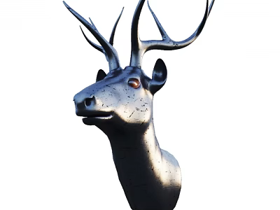 Stylish Deer Head Metal Wall Decor With Antlers For Home Interior Design 3d model