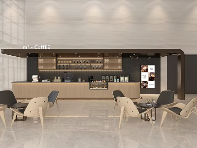 Modern Coffee Shop Interior With Sleek Bar Counter Comfortable Chairs And Ambient Lighting 3d model