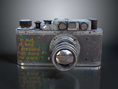 Vintage Electronic Camera Featuring Classic Lens Engraved Text and Retro Surface Design 3d model