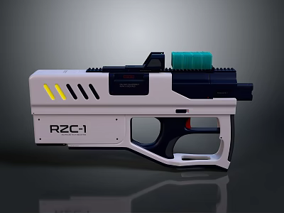 RZC-1 Sci Fi Toy Gun With White Body Black Grip And Green Top Attachment 3d model