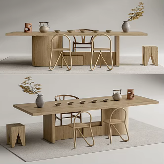New Chinese Style Tea Table and Chair Tea Table and Chair Combination Tea Table Log Low Stool Coffee Table 3d model