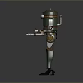 Vintage Metal Robot Character With Green Copper Body And Mechanical Limbs Standing On Dark Background