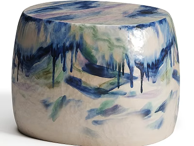 Artistic Dining Table With Blue Green Watercolor Dripping Patterns And Textured Ceramic Surface 3d model