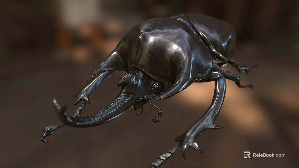Detailed Bronze Beetle Sculpture With Realistic Horns And Legs Design 3d model 