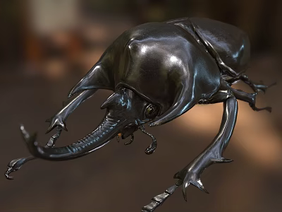 Detailed Bronze Beetle Sculpture With Realistic Horns And Legs Design 3d model