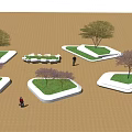 Irregular Shaped Tree Pits with White Borders Green Lawns and Trees on Sandy Ground 3d model