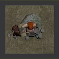 Red Haired Bearded Man Sitting On Rock Holding Barrel And Mug Wearing Armor