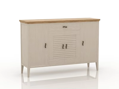Minimalist White Wooden Sideboard With Drawer Cabinet Doors Metal Handles And Slim Legs Design 3d model