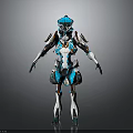 Futuristic Mechanical Character With Blue White Orange Armor And Sci Fi Exoskeleton Design 3d model