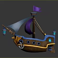 Decorative Wooden Water Vessel With Purple Flag Blue Sail And Lanterns