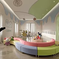 Bright Kindergarten Interior With Pink Sofa And White Desk 3d model