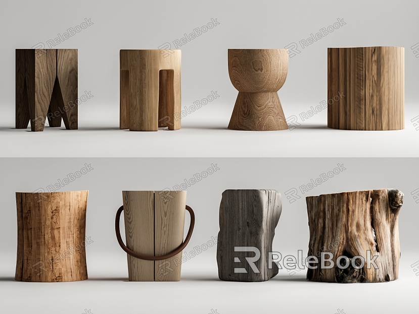 Log Low Stool Stakes Wooden Stool model