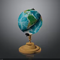 3D Rendered Blue Green Globe With Orange Stand And Detailed Continents
