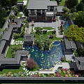 Traditional Chinese Courtyard Garden With Pond Water Lilies Stone Paths Traditional Buildings And Green Plants
