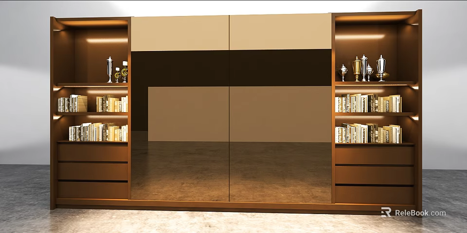 Modern Decorative Cabinet With Glass Doors Storage Drawers And Display Shelves 3d model 