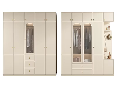 Modern Light Colored Wardrobe with Glass Doors Drawers and Storage Shelves for Clothing Organization 3d model