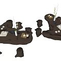 New Chinese root carving tea sea tea table and chair combination ecological log table and chair 3d model